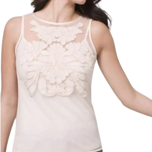 WHBM Blush Pink Mesh Beaded Appliqué Sleeveless Top NWT Size XS - Picture 1 of 4